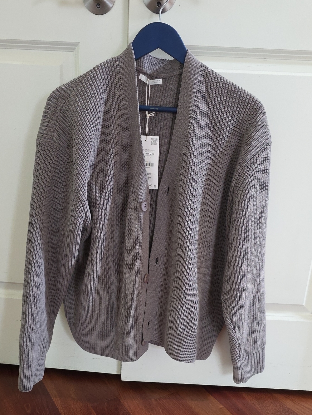 Zara Men's Ribbed Taupe Cardigan Sweater